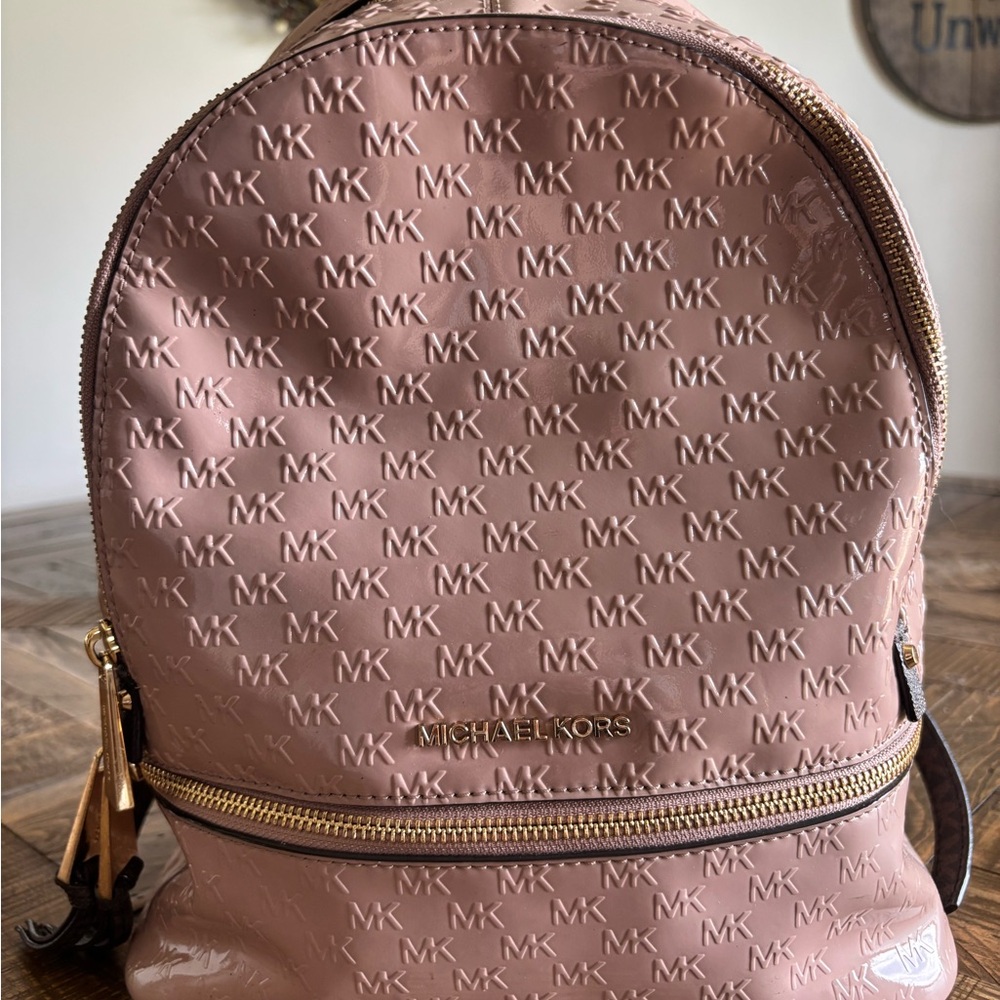 Michael Kors Pink Quilted Backpack with Gold Accents